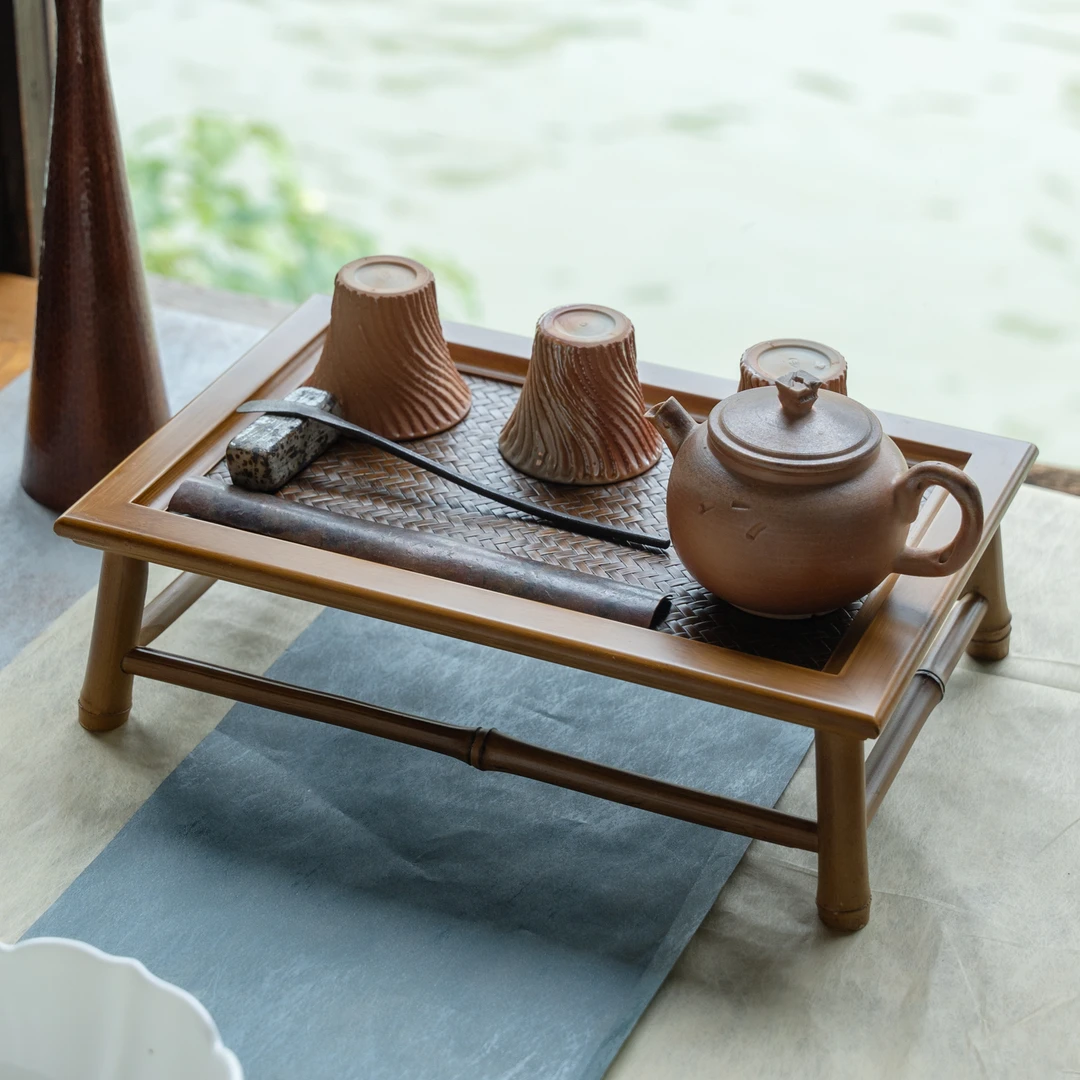 【见山】茶几手工竹编茶台干泡小桌子摆件花架壶承展示架