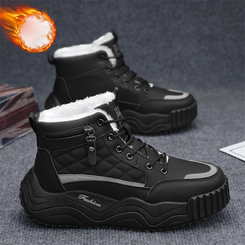 马丁靴男款冬季加绒加厚保暖雪地靴户外皮毛一体防水防滑东北棉鞋