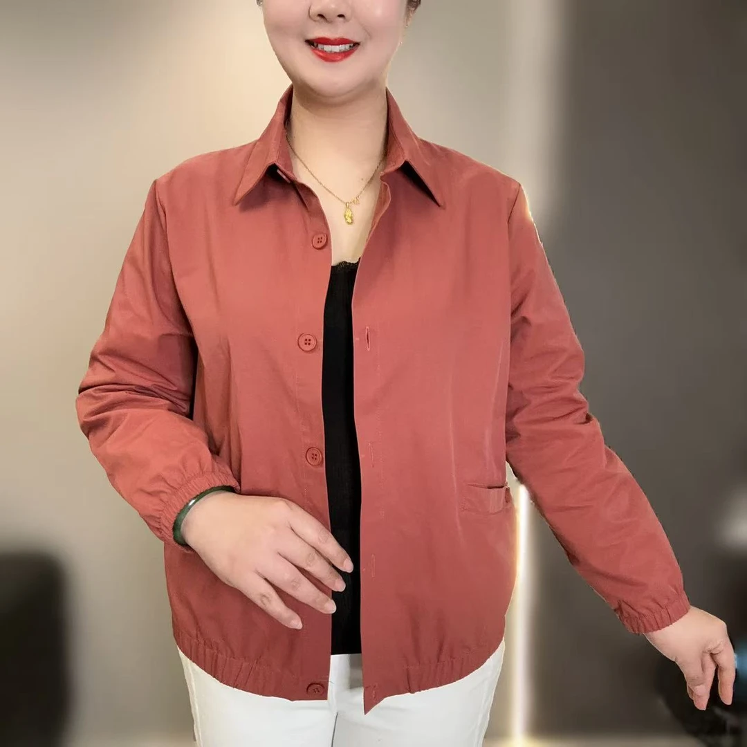 时春季新款衬衫领中老年女装妈妈上衣大码中老年薄款宽松时尚短款