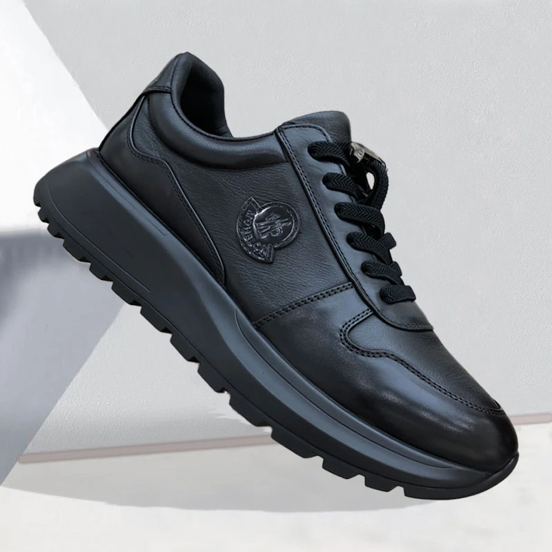 皮鞋男秋冬季厚底真皮男鞋百搭韩版头层牛皮休闲潮鞋高档运动鞋男