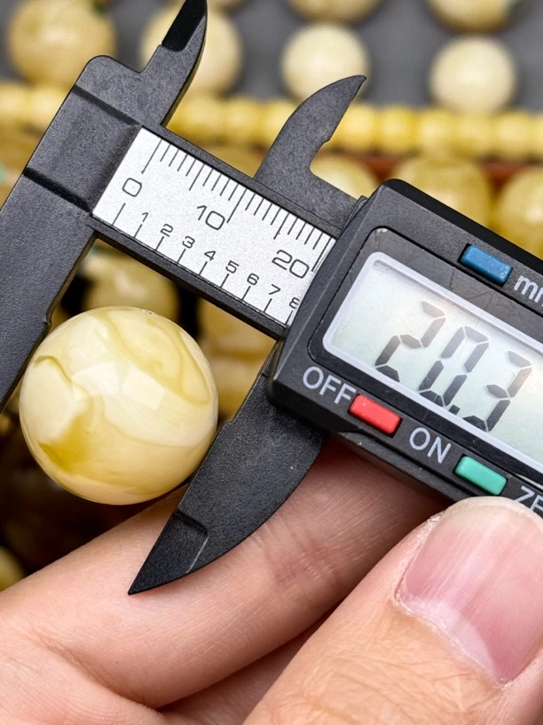 20.3mm俄料国矿一级料浓瓷白妖孽虎皮纹千层雪橘底金溶洞蜜蜡圆珠