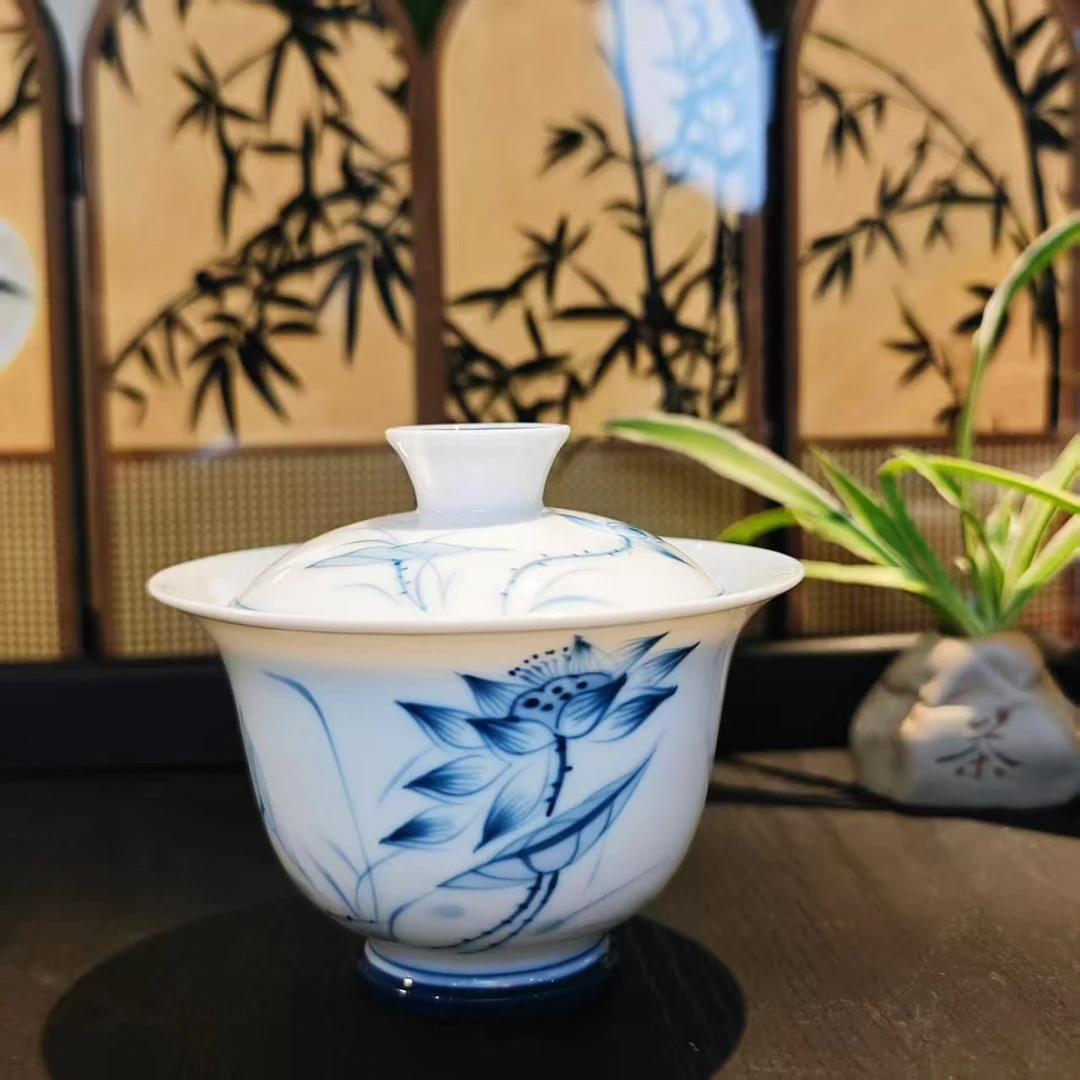 满容约160ml青莲花二才盖碗【赠1主人杯】70cc