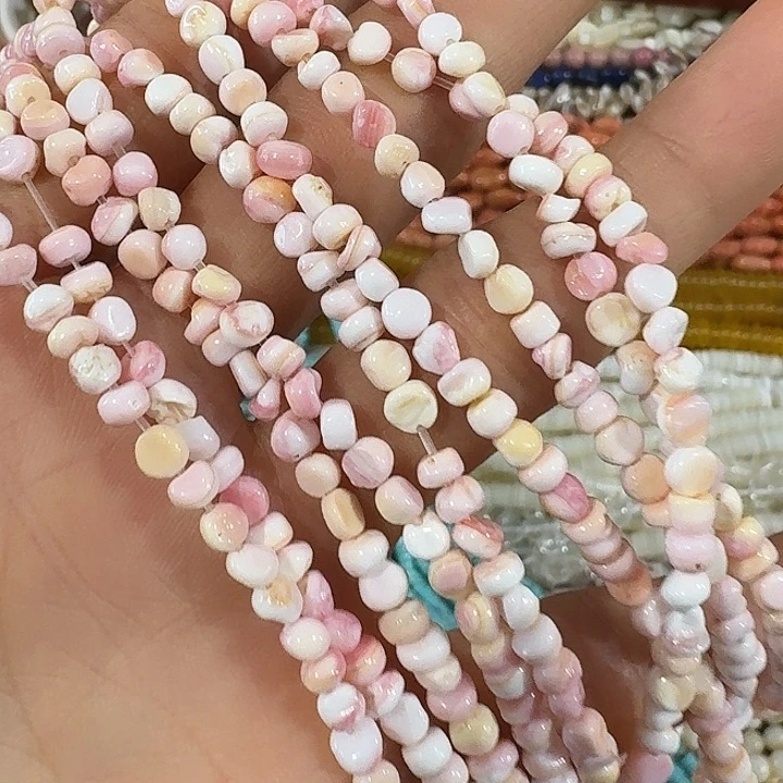 玛瑙/玉髓合金珠宝半成品一条4mm粉贝随行小豆豆