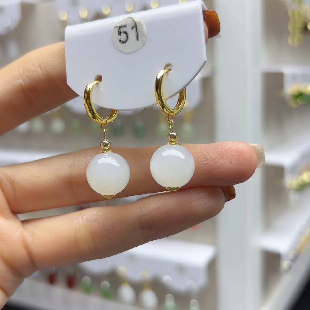 银S925镶嵌和田玉耳饰