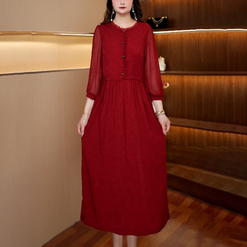 [红色]新款百搭显瘦连衣裙女中长款246