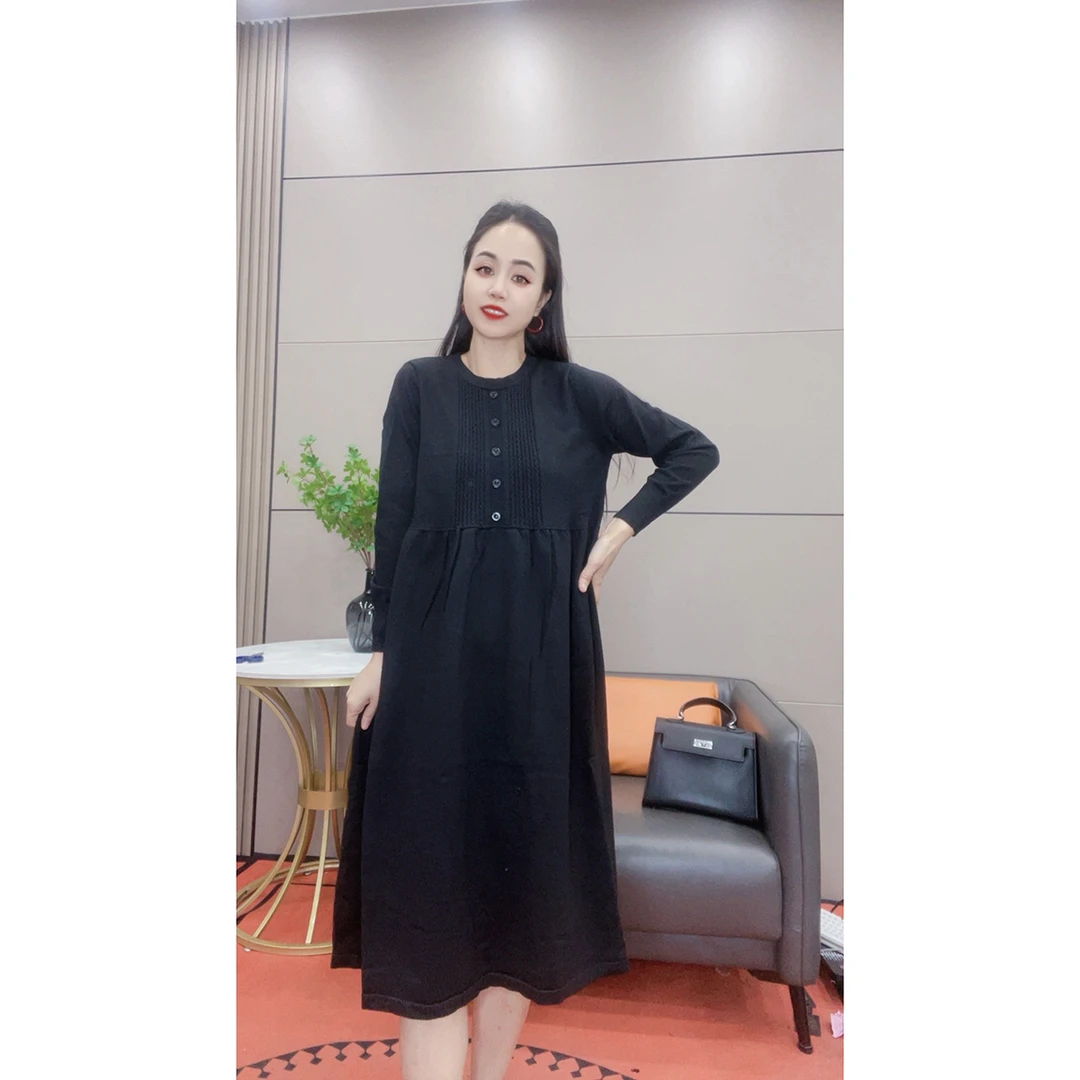 3637 秋冬加厚长袖连衣裙中长款针织毛衣长裙打底外穿毛衣