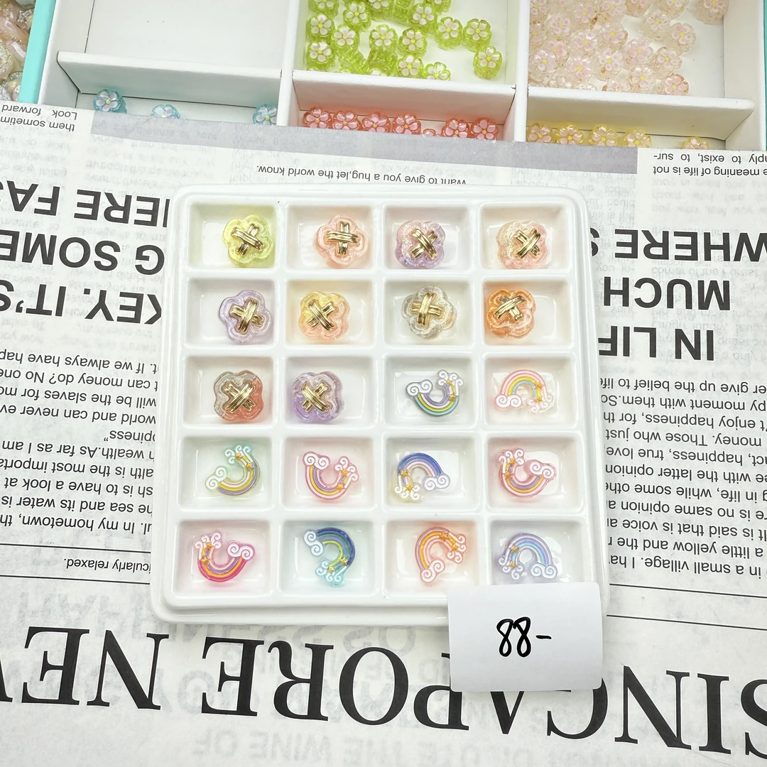 韩国胶定制88 合金十字双色细闪彩虹通孔 DIY手工配件