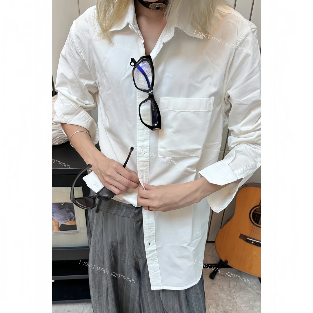 春秋季小众叠穿长袖纯棉白色衬衫通勤高级感韩版百搭宽松衬衣男