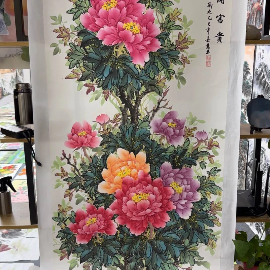 国画开****师尺寸70X138手绘作品