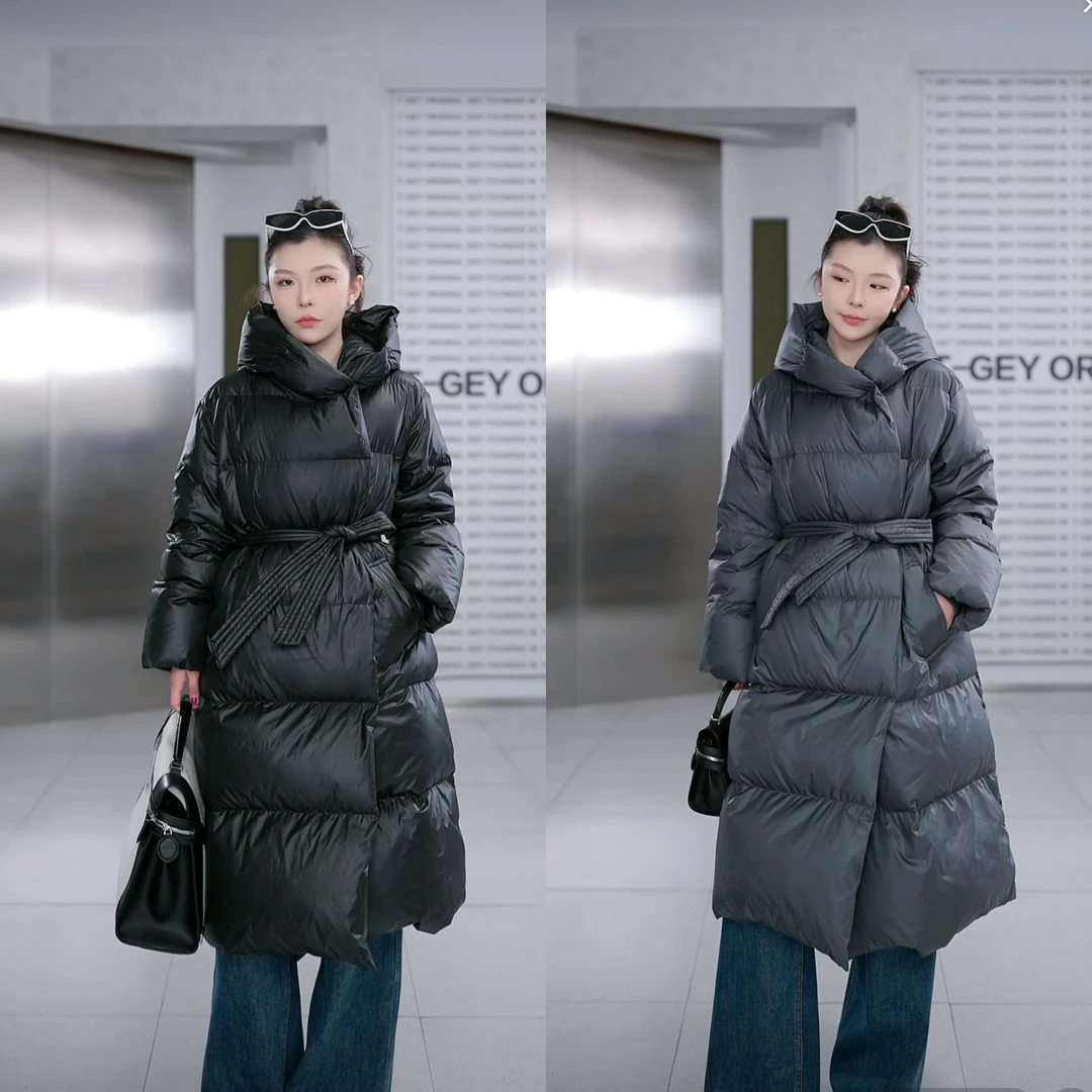 【暖炉】冬季保暖长款连帽羽绒服