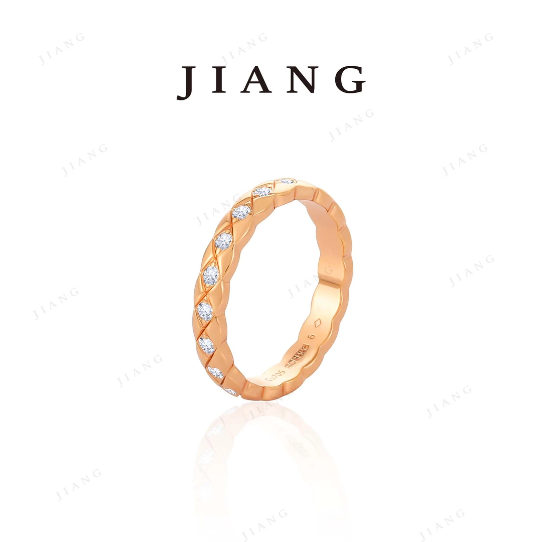 铜合金锆石戒指 CNC精工 菱格窄版间钻戒指  R010