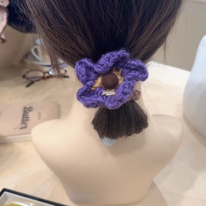 紫色毛线花发绳18