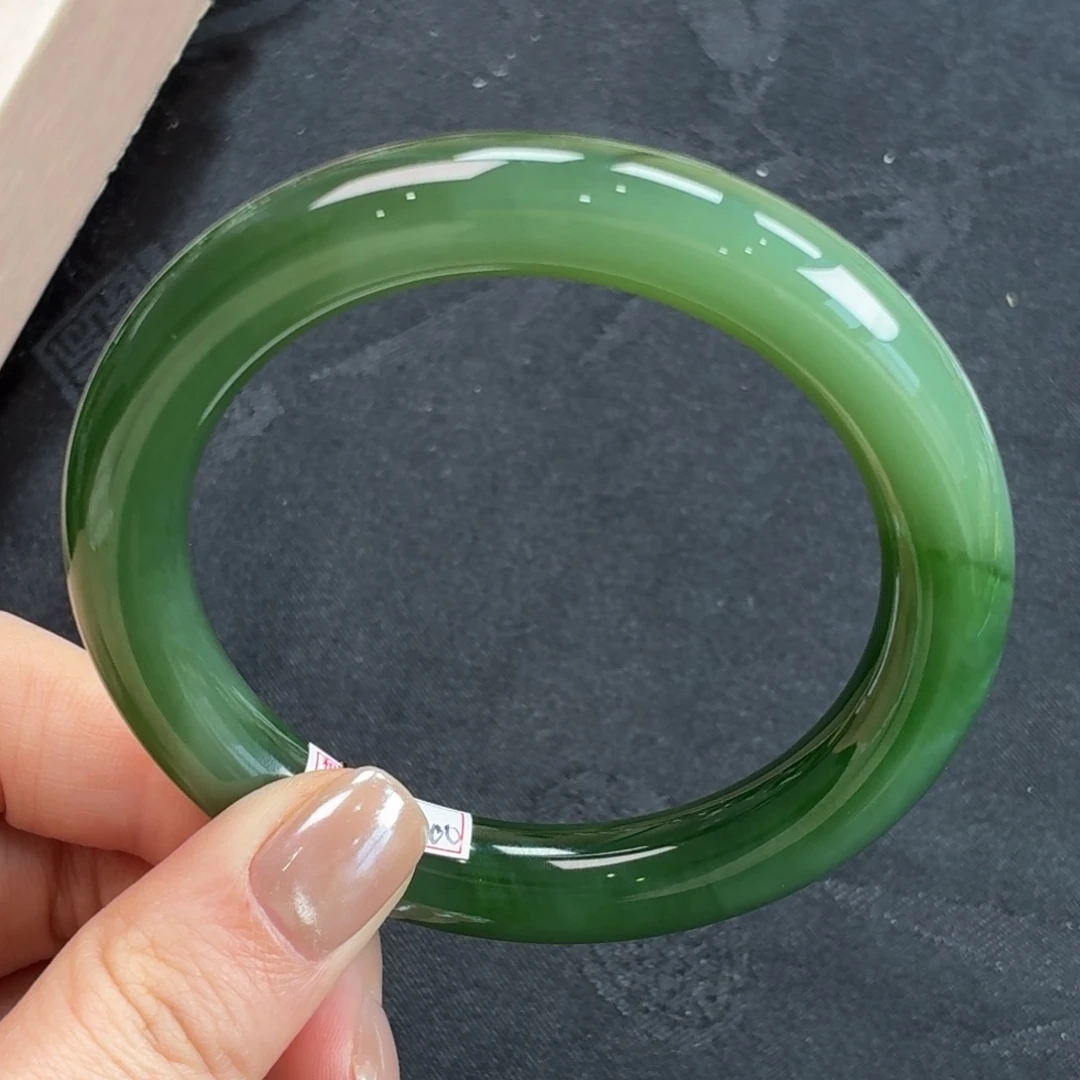 和田玉未镶嵌手镯冰底碧玉双色渐变微猫眼圆条14