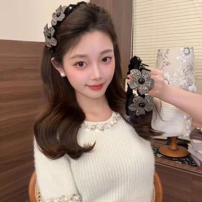 高级感手工丝绒立体花卉轻奢气质发箍花朵高颅J发复古简约饰品