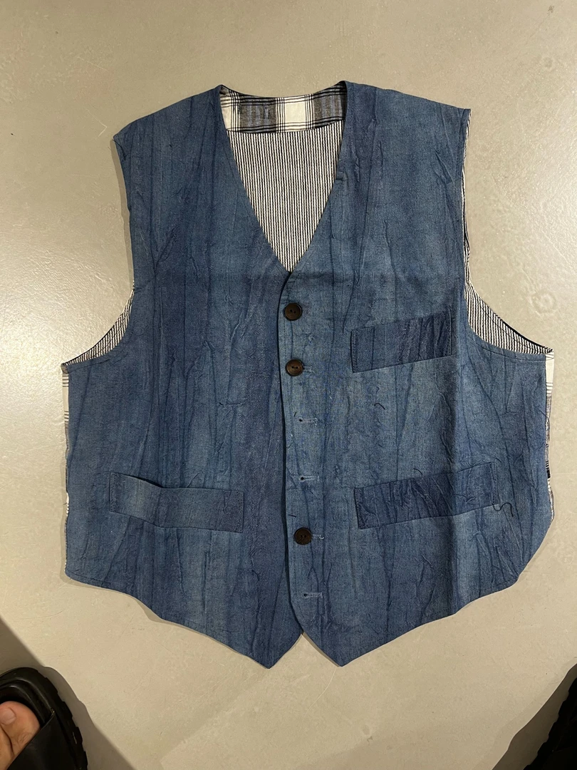 马甲单排扣复古马夹减龄牛仔马甲蓝色灰色水洗拼接