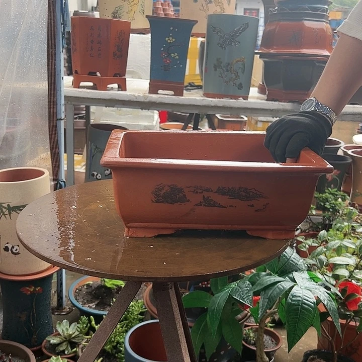 宜兴紫砂花盆32红马槽