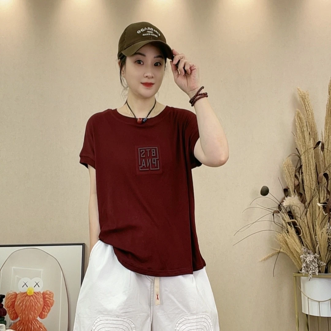 7211#纯色宽松型女士透气薄款T恤夏季短款t恤风