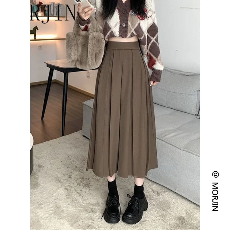 咖啡色高腰显瘦半身长裙子百褶裙秋冬半身裙垂坠感百搭学院风冬裙