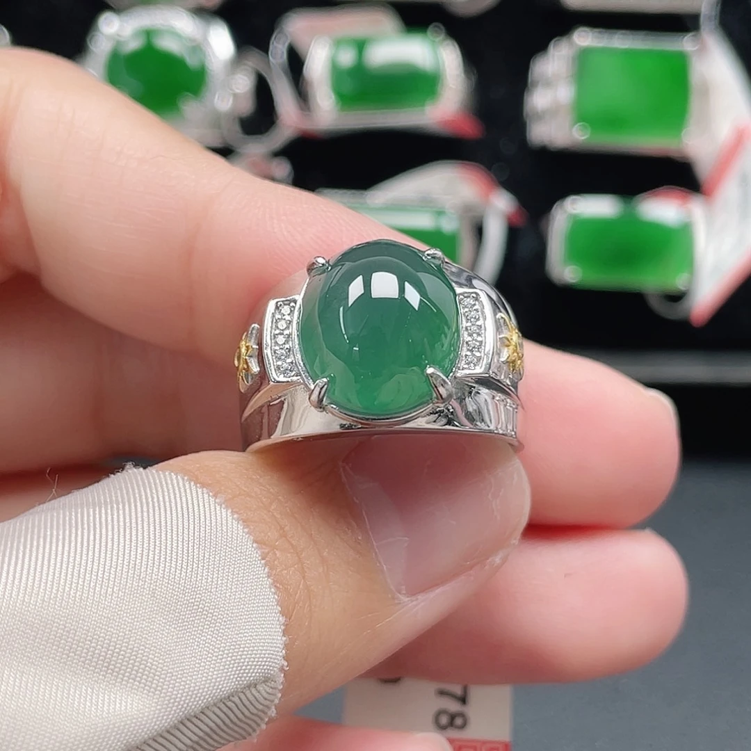 翡翠银S925镶嵌戒指天然A货翡翠没运费险3978