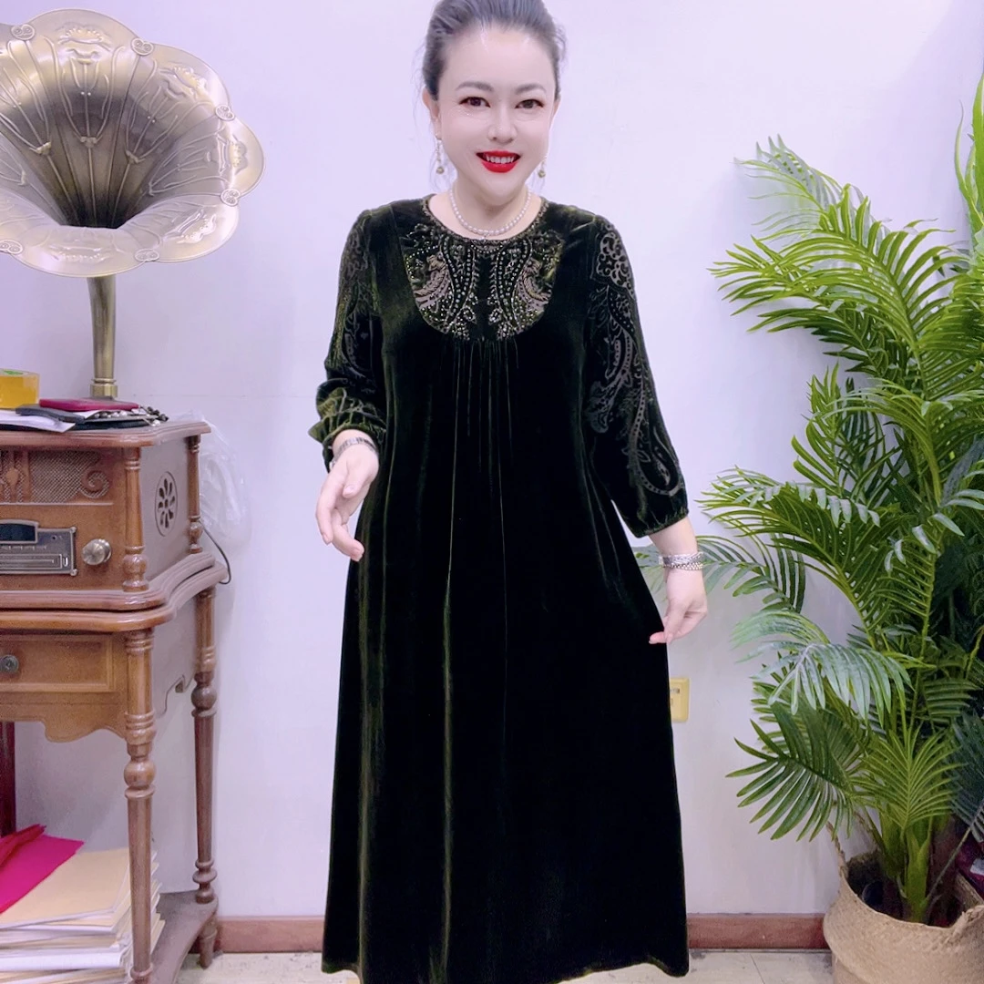 高端桑蚕丝植绒连衣裙7A82286