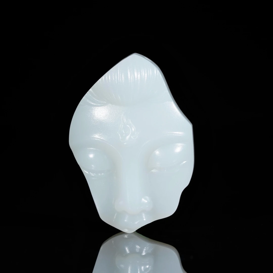 【鹿鸣】三不观音 | （小号）和田玉白玉观音 35*24*9mm 含绳 LM09