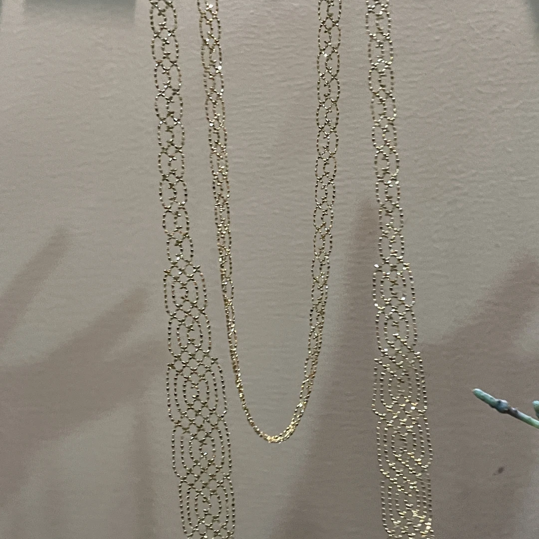 18k金素金蕾丝流苏丝带多圈围巾长项链（约长98cm）