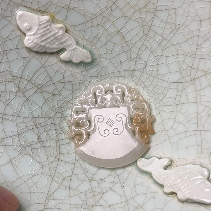 瓷片飞*双鱼青瓷开片大碗