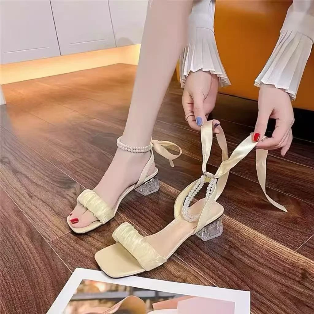 C6354  黄色  时尚气质粗跟2025新款浅口露趾配裙子女凉鞋