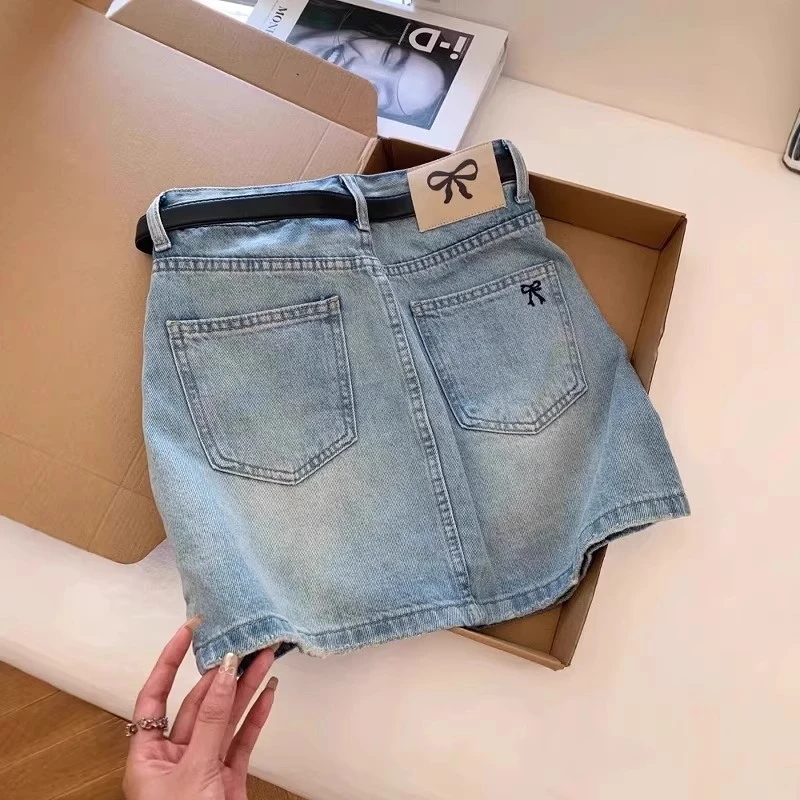 大码高腰刺绣显瘦牛仔半身裙女夏季新款休闲复古a字防走光短裙潮