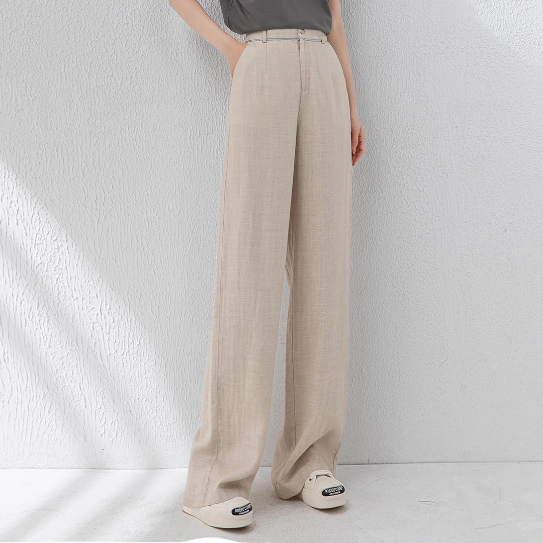知汝懿设计腰边天丝亚麻阔腿裤