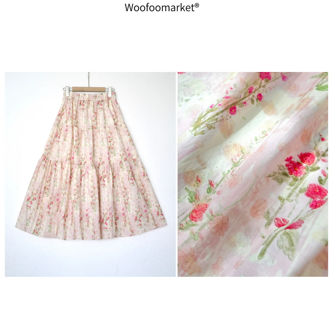 清清【海街日集】油画印花碎花春夏松紧腰a字半身裙女 QZ231