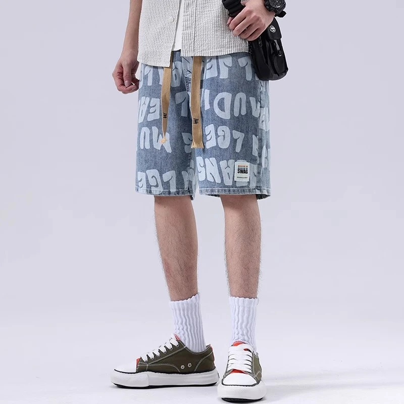 牛仔裤男短裤肥佬男加肥加大大码男装胖仔宽松短裤五分裤男士牛仔