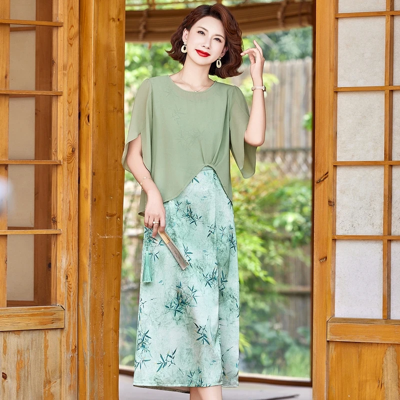 薄款碎花常规款常规中老年女装中长款长裙优雅时尚中国风宽松