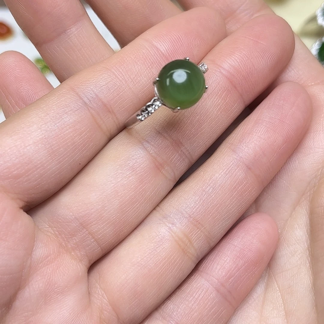 和田玉银S925镶嵌戒指