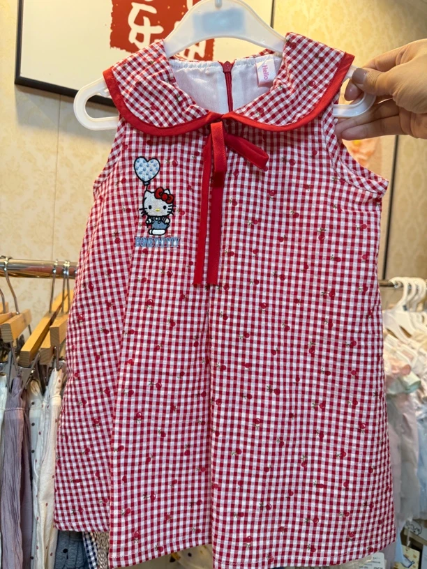 日单红格子蓝格子连衣裙