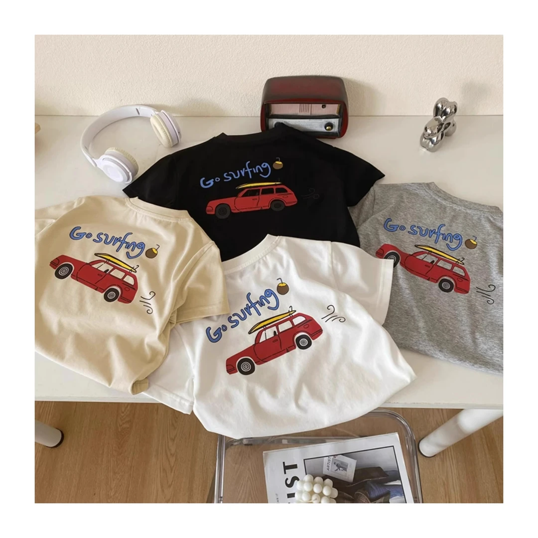 纯棉夏季新款男女童装汽车卡通印花短袖T恤夏季衣服儿童宝宝半袖