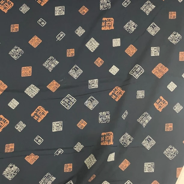 彩色雕印棉绸.印章.春夏连衣裙旗袍面料