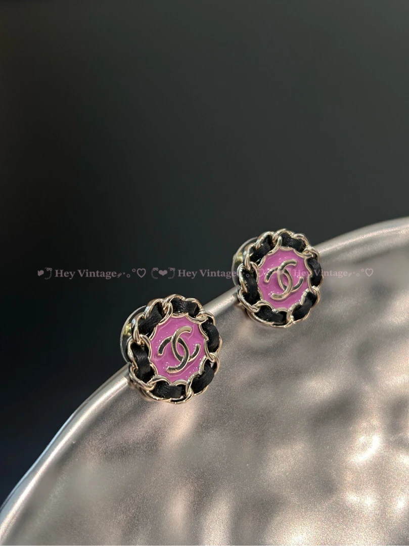 99新 Chanel/香奈儿 皮穿链圆圈耳钉 24a 12414553