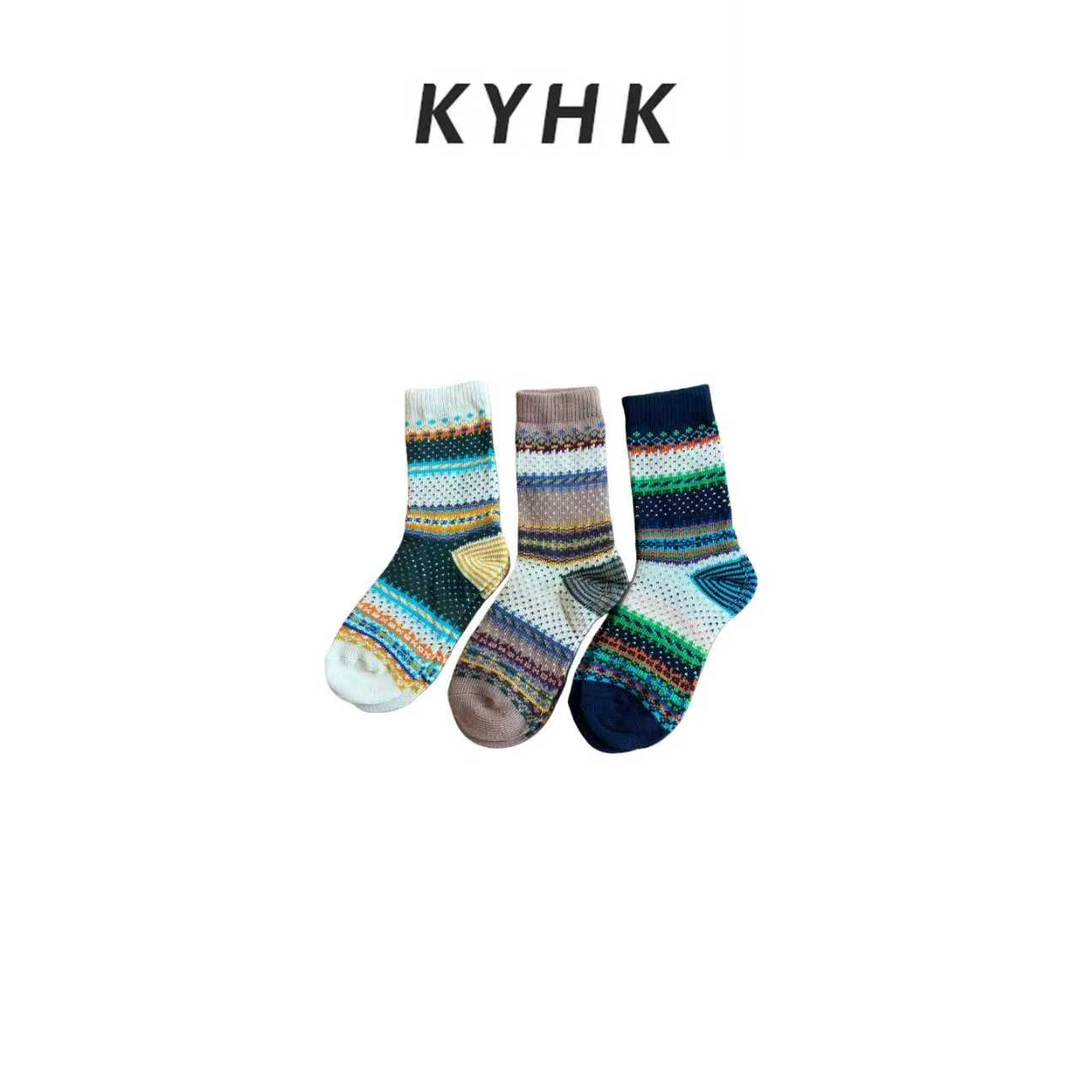 冬季保暖舒适费尔岛风百搭时尚堆堆中筒袜251129