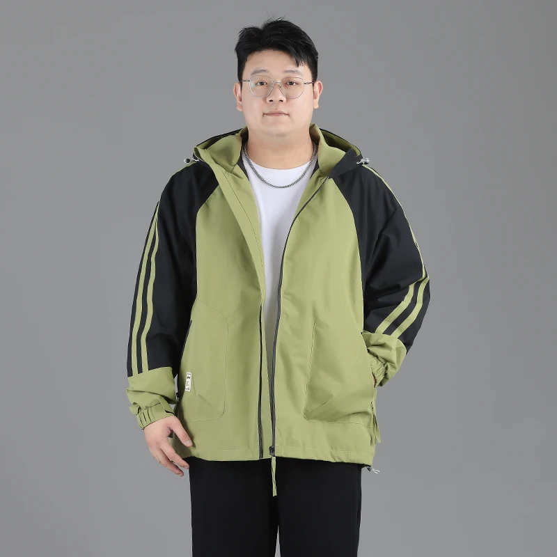 冲锋衣大码宽松休闲运动撞色连帽户外秋季男士防风拼接夹克外套男