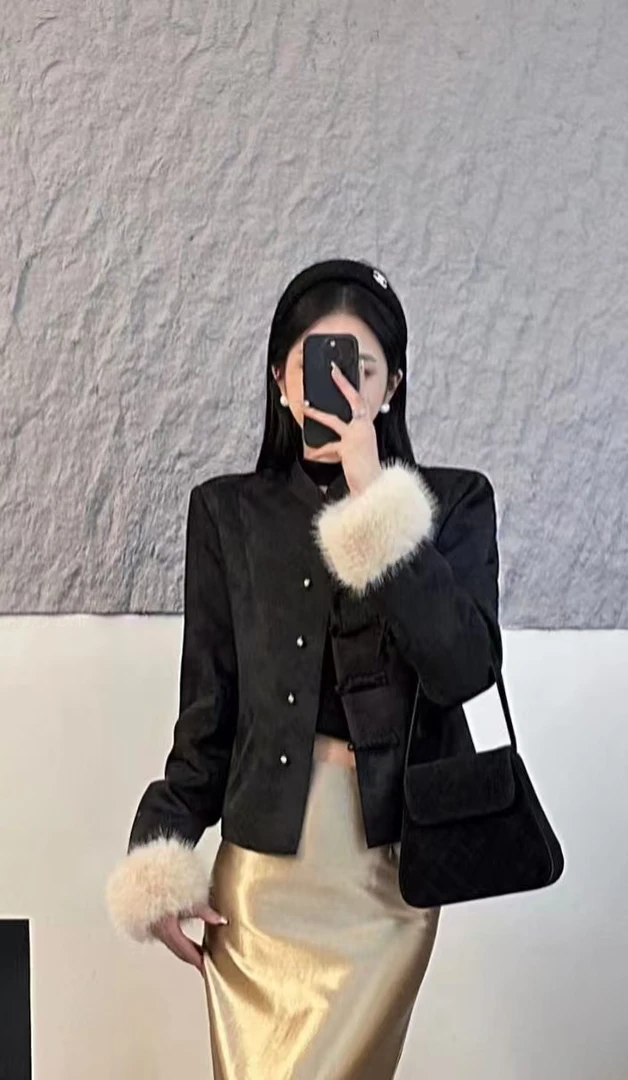 国风毛毛袖短外套气质时尚