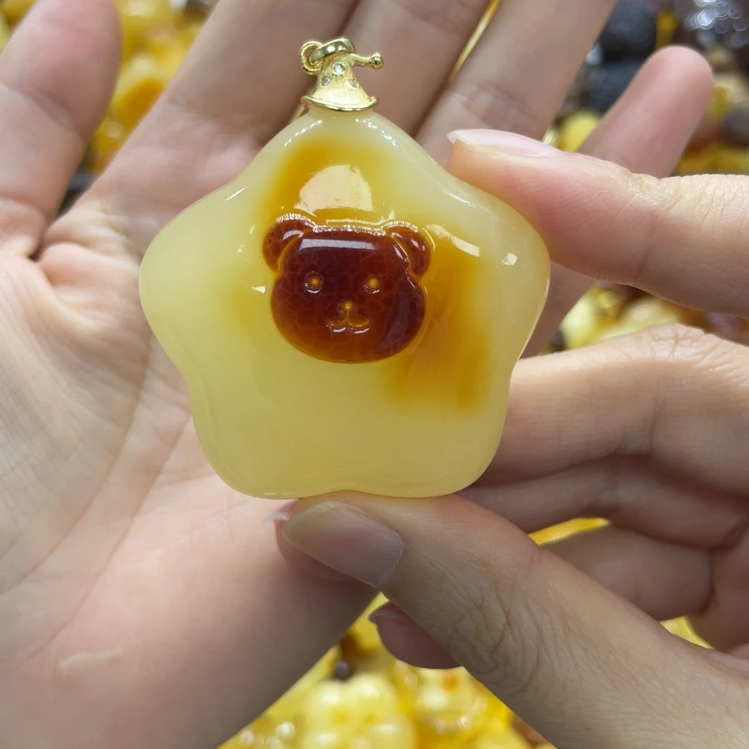 琥珀未镶嵌裸石天然琥珀 星星吊坠