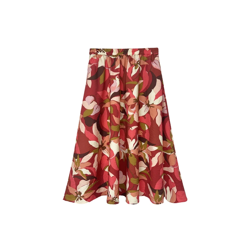 【橙庐】961004原创百合花松紧腰A字半裙 春夏显瘦时尚百搭摆裙静奢