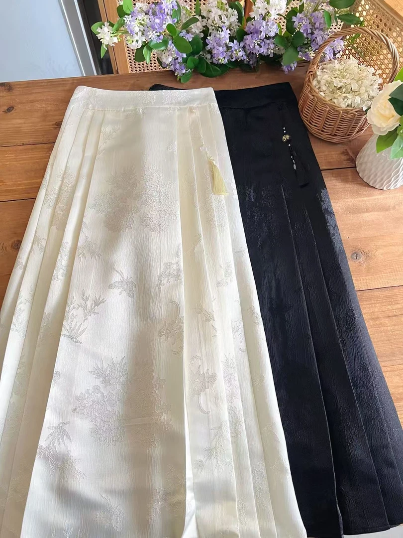 QYG5452中腰百褶裙新中式不起球半身裙长款重工裙子马面裙