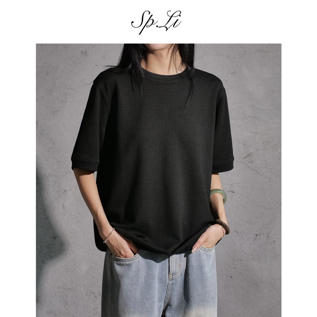 SPLi【三本针】“肌理华夫格”简约T恤宽松休闲基础圆领短袖男夏季潮