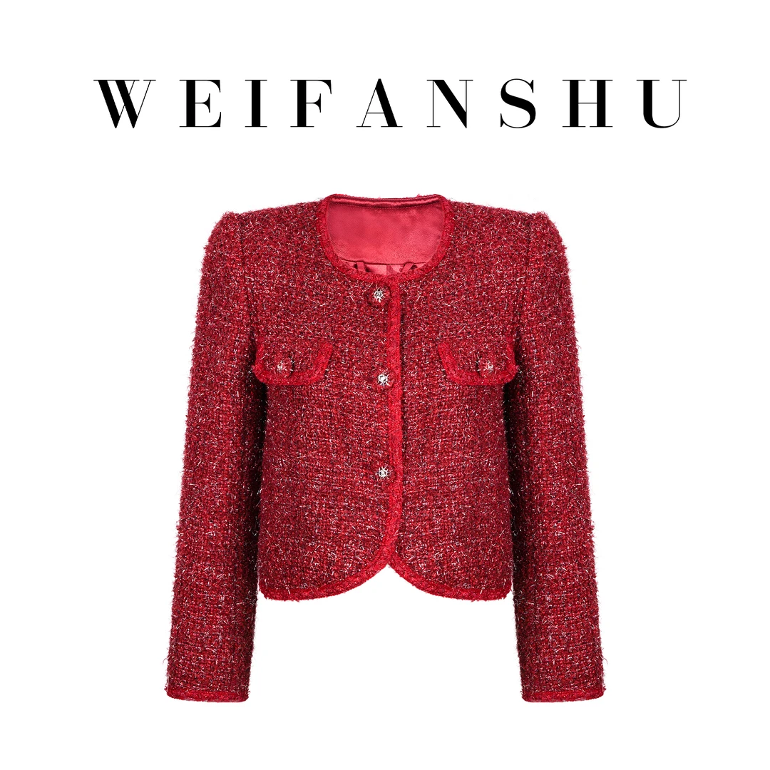 WEIFANSHU/魏凡舒【芝士奶酪】红色气质时尚长袖小香风外套高贵女装