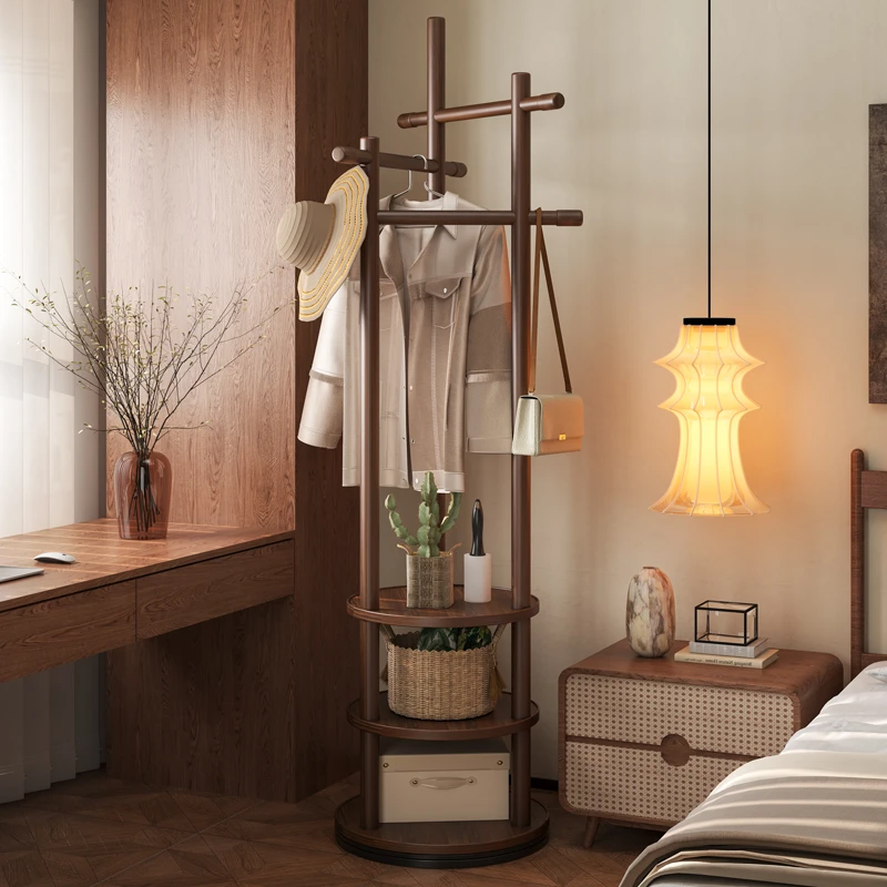 实木旋转衣帽架轻奢落地卧室客厅家用入户玄关简易立式床头挂衣架