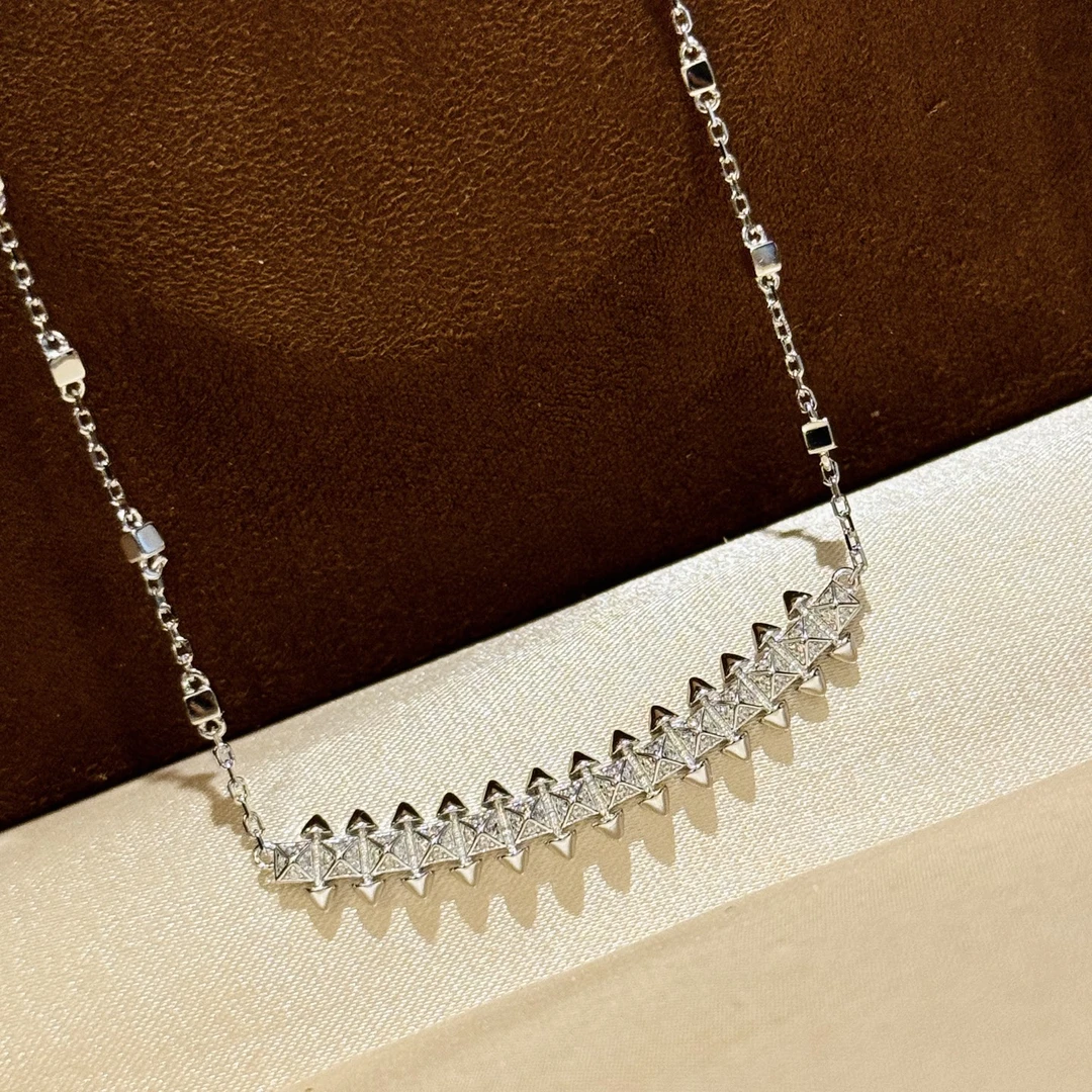 坠链均925银 S925银卡家新版柳钉满钻项链明星同款明星同款饰品