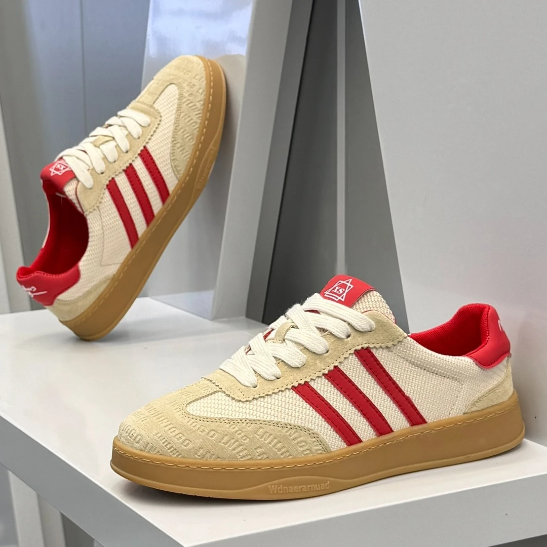 潮牌三道杠德训鞋男2025秋季新款潮流舒适时尚新百伦小众设计红色