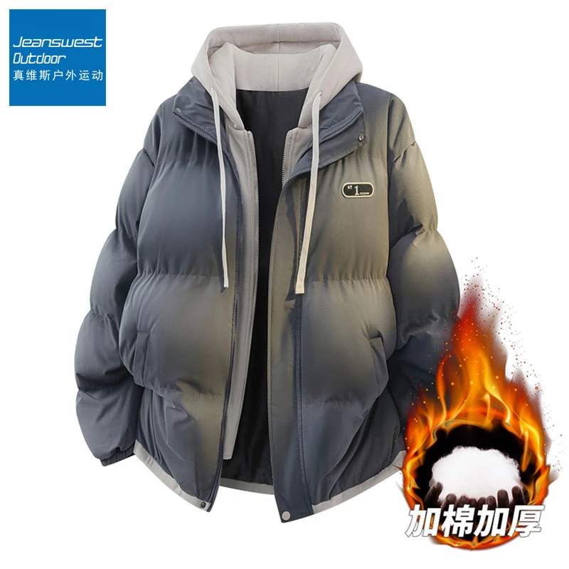 真维斯户外运动冬季男士棉服宽松加厚保暖潮牌情侣假两件棉衣外套